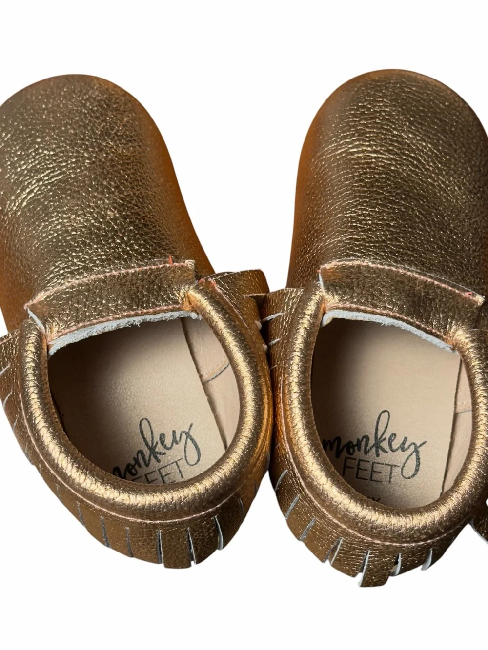 Monkey Feet Metallic Gold Slip-On Moccasins 3-4 yrs leather, like new